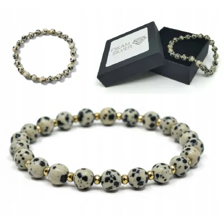 Bransoletka Kamienie Naturalne 6,5mm Jaspis Dalmatyński Hematyt Na Gumce