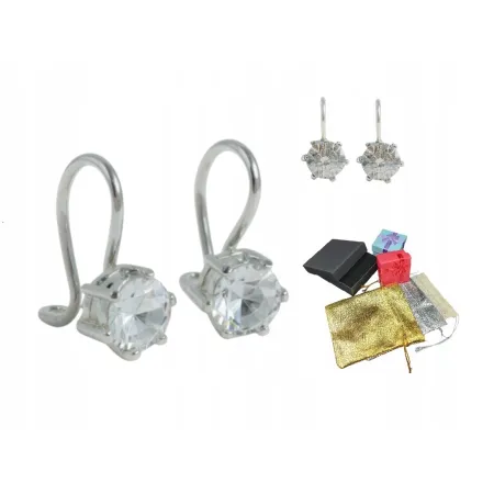 Klasyczne Srebrne 925 Kolczyki Bigle Z Cyrkonią Na Gwiazdkę Prezent