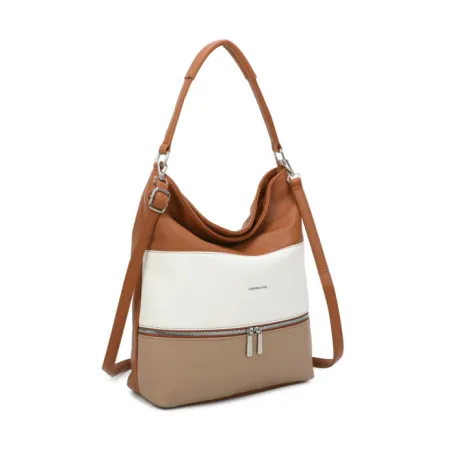 Torebka Damska Shopper Worek A4 LUIGISANTO Beżowa Biała Brązowa