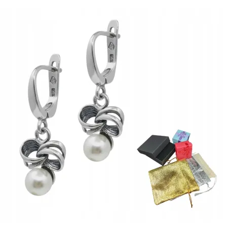 Srebrne 925 Kolczyki Eleganckie Z Perłą Rekonstruowaną Na Gwiazdkę Prezent