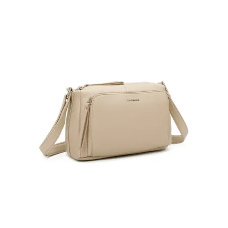 Zgrabna Dwukomorowa Beżowa Listonoszka Luigisanto Praktyczna Torebka