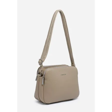 Damska Torebka Listonoszka Ciemny Beż LUIGISANTO Trzykomorowa z Paskiem