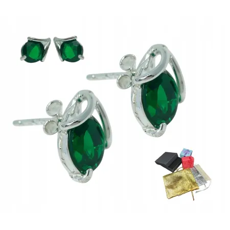 Delikatne Srebrne 925 Kolczyki Wkrętki Zieloną Cyrkonią Sztyft Na Gwiazdkę