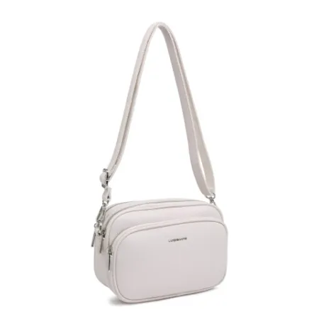 Modna Dwukomorowa Beżowa Torebka Luigisanto Listonoszka Zgrabna Skóra Eko