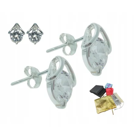 Delikatne Srebrne 925 Kolczyki Wkrętki Z Cyrkonią Sztyft Na Gwiazdkę