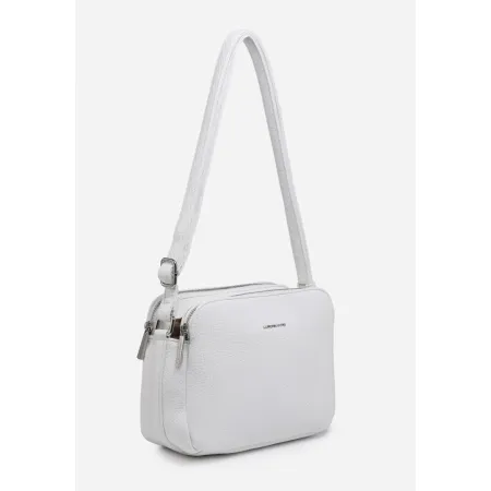 Damska Torebka Listonoszka Biała LUIGISANTO Trzykomorowa z Paskiem