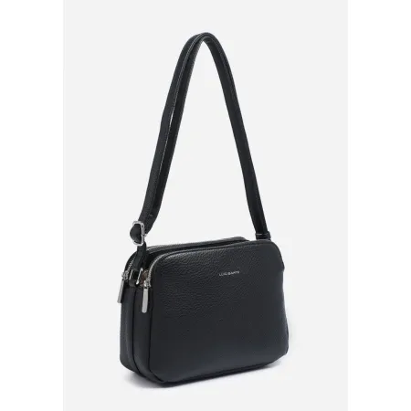 Damska Torebka Listonoszka Czarna LUIGISANTO Trzykomorowa z Paskiem
