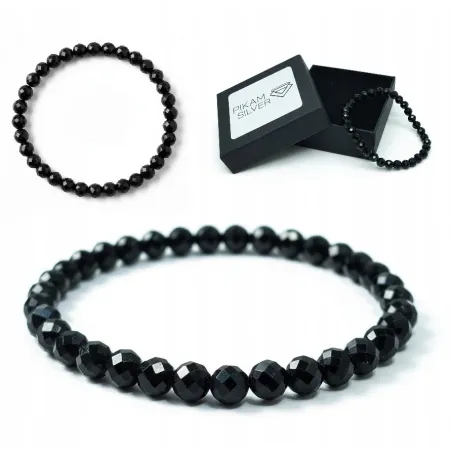 Bransoletka Amulet Czarny Turmalin 6mm Z Kamieni Naturalnych Na Gumce
