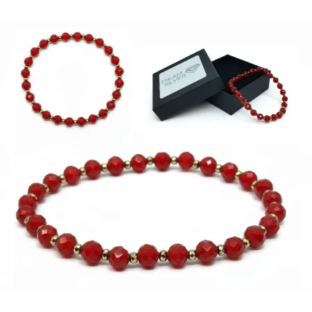 Bransoletka Z Kamieni Naturalnych 6mm Czerwony Agat Hematyt Damska Na Gumce