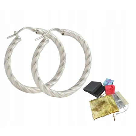 Kolczyki Srebrne 925 Rodowane Koła Dmuchane Skręcane Ø 3,2cm Na Prezent