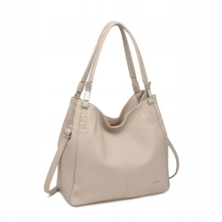 Beżowa Torebka Damska Worek Shopper na Ramię LUIGISANTO Skóra Ekologiczna