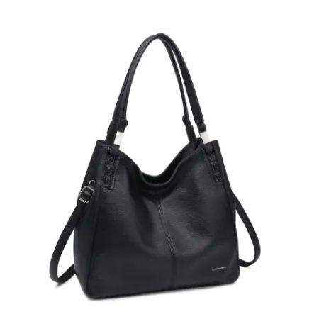 Czarna Torebka Damska Worek Shopper na Ramię LUIGISANTO Skóra Ekologiczna