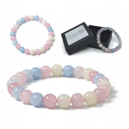 Bransoletka Z Kamieni Naturalnych 8,5mm Jadeit Morganitowy Na Gumce Damska