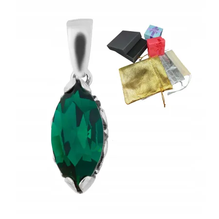 Srebrna Zawieszka 925 Wisiorek Zielony Kryształ Prezent Na Święta Szmaragd