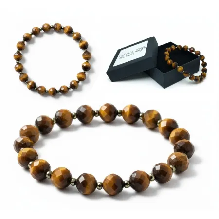 Bransoletka Z Kamieni Naturalnych 8mm Tygrysie Oko Na Gumce Hematyt Damska