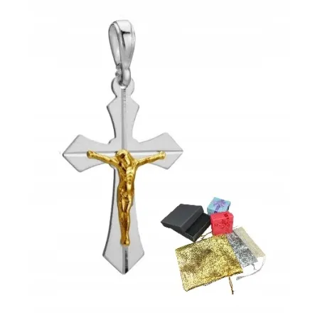 Srebrny Krzyżyk 925 Krzyż Z Jezusem Chrystusem Katolicki Pozłacany Prezent