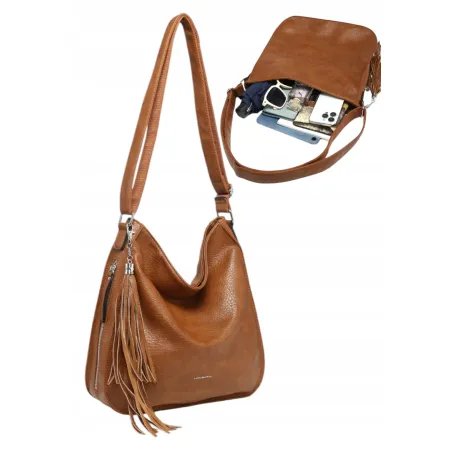 Stylowa Pojemna Shopper Chwost Torebka Damska LUIGISANTO Y1242 Camel