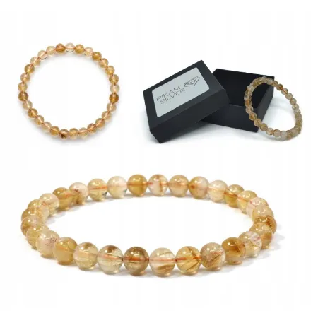 Bransoletka Amulet Kamienie Naturalne 6mm Cytryn Na Gumce Damska Dobrobyt