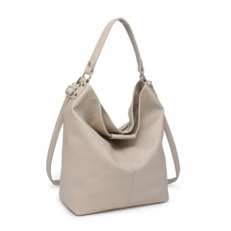 Beżowa Torebka Damska na Ramię Worek Shopper LUIGISANTO Skóra Ekologiczna