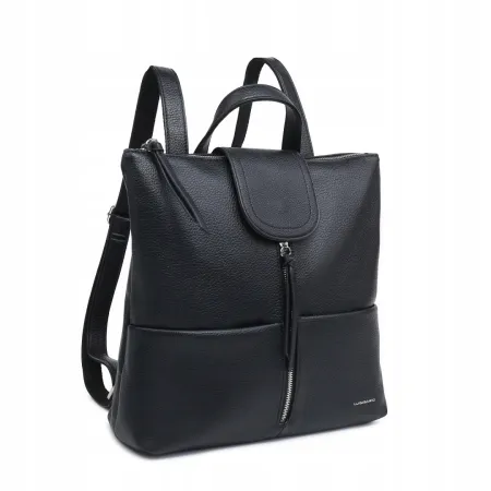 Czarny Elegancki Miejski Plecak Damski LUIGISANTO Skóra Ekologiczna
