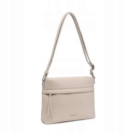 Trapezowa Beżowa Damska Torebka na Ramię Listonoszka LUIGISANTO Skóra Eko