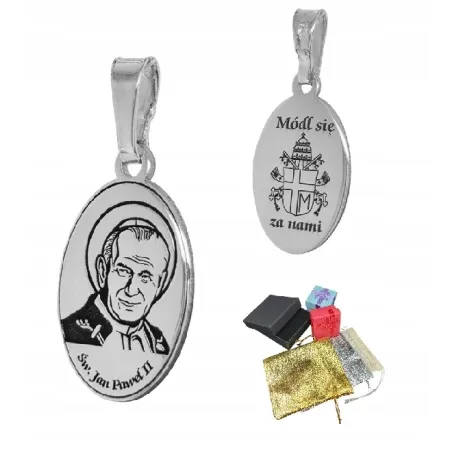 Medalik Srebrny Próba 925 Jan Paweł 2 Papież Na Chrzest Komunię Zawieszka