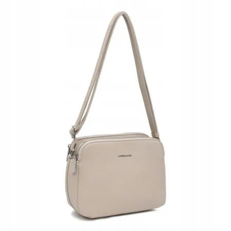 Damska Torebka Listonoszka LUIGISANTO Beżowa Trzykomorowa z Paskiem