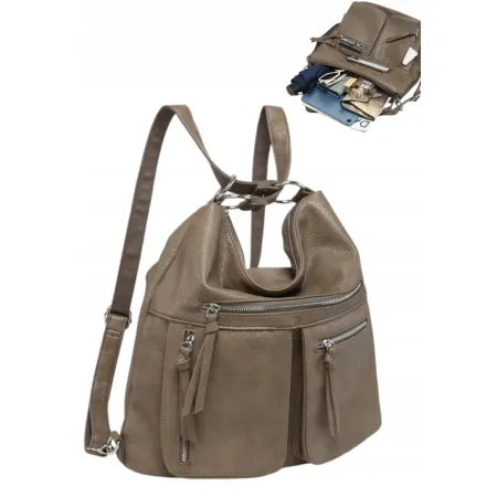 Stylowa Torebka na Ramię Plecak Damski 2w1 Beżowy LUIGISANTO V85148 Taupe