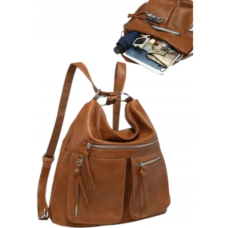 Stylowa Torebka na Ramię Plecak Damski 2w1 Brązowy LUIGISANTO V85148 Camel