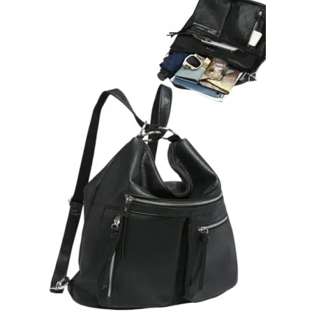 Stylowa Torebka na Ramię Plecak Damski 2w1 Czarny LUIGISANTO V85148 Black