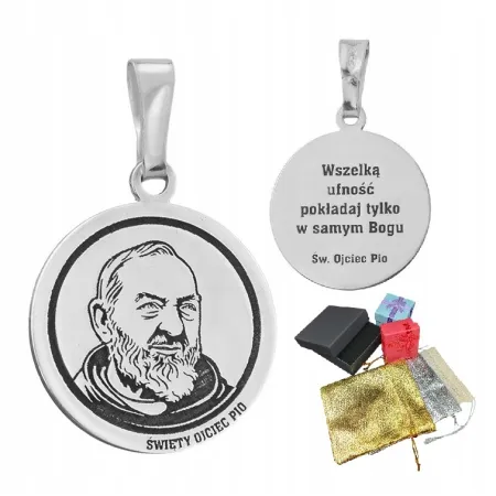 Srebrny Medalik 925 Z Ojcem Pio - Religijna Zawieszka Wisiorek Na Prezent