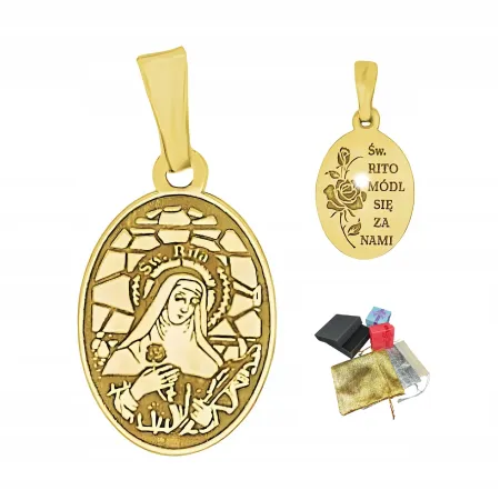 Medalik srebrny pozłacany 925 św. Rity zawieszka religijna prezent komunie