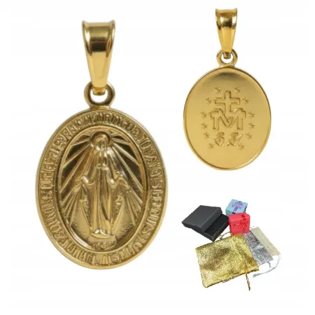 Pozłacany Srebrny Pr. 925 Medalik Matka Boska Cudowna Na Komunię Na Prezent