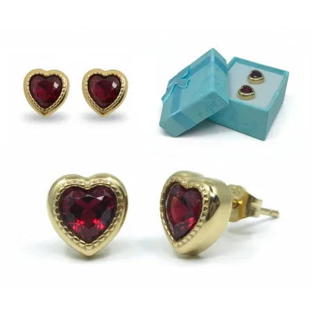 Kolczyki Stal Nierdzewna Chirurgiczna Serca Złoty Kolor Czerwony Kryształ