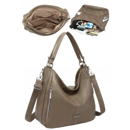 Pojemna Torebka Torba Damska Shopperka LUIGISANTO V8004-5 Taupe