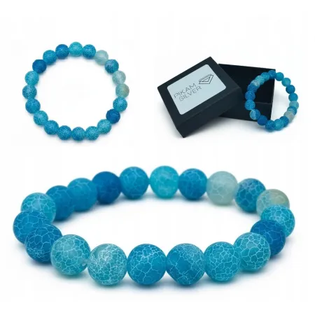 Bransoletka Z Kamieni Naturalnych 10mm Agat Trawiony Niebieski Koraliki
