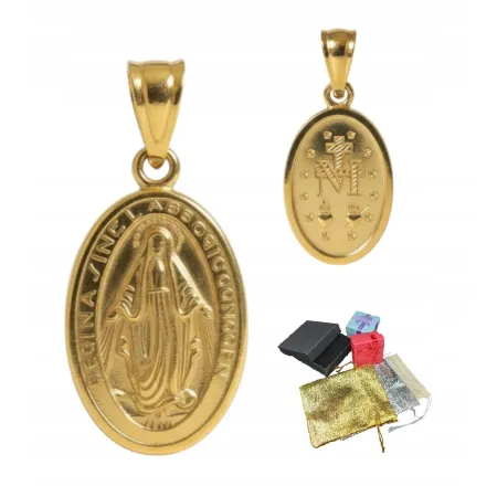 Pozłacany Srebrny Pr. 925 Medalik Matka Boska Cudowna Na Komunię Na Prezent