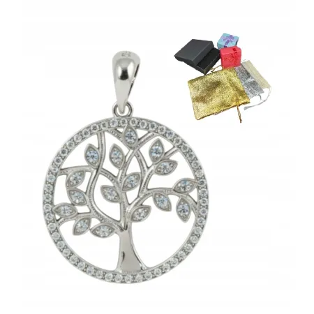 Srebrna Zawieszka Drzewko Życia Szczęścia 925 Wisiorek Cyrkonie Na Prezent