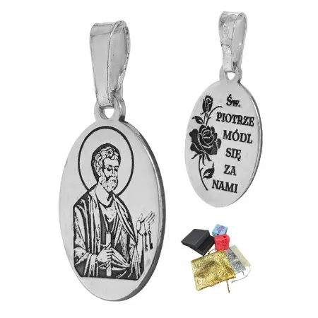 Medalik Srebrny 925 Św. Piotr- Zawieszka na Chrzest, Komunię, Prezent