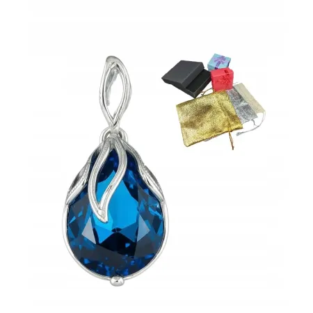 Elegancka Srebrna Zawieszka Pr 925 Granatowy Kryształ Wisiorek Na Prezent