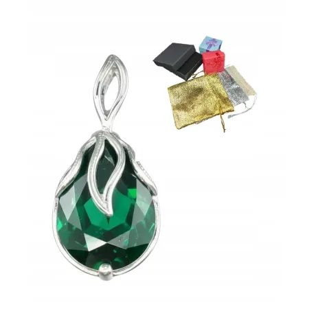 Elegancka Srebrna Zawieszka Próba 925 Zielony Kryształ Wisiorek Na Prezent