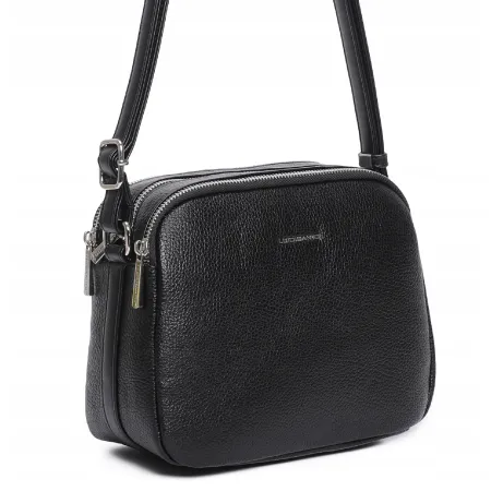 Damska Torebka Listonoszka LUIGISANTO Czarna Trzykomorowa z Paskiem