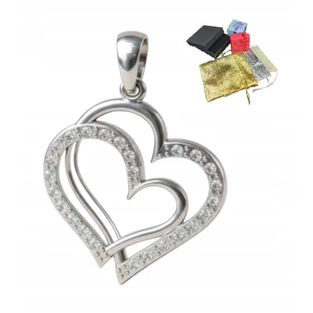 Srebrny Wisiorek 925 Serce Cyrkonie Damska Zawieszka Prezent Na Gwiazdkę