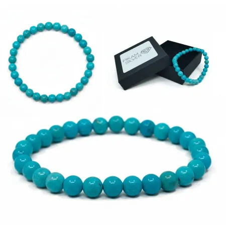 Bransoletka Z Kamieni Naturalnych 6,5mm Turkus Koraliki Na Gumce Damska