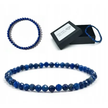 Bransoletka Z Kamieni Naturalnych 4mm Lapis Lazuli Koraliki Damska Na Gumce