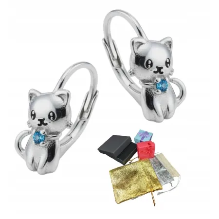 Srebrne 925 Kolczyki Kotki Z Cyrkonią Na Prezent Gwiazdkę Dla Dziewczynki