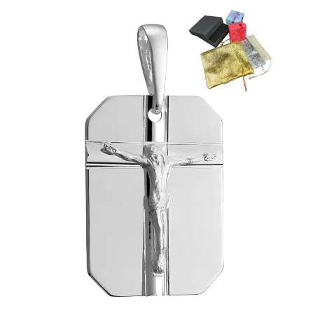 Srebrny Medalik Jezus Chrystus Na Krzyżu 925 Krzyżyk Zawieszka Na Prezent