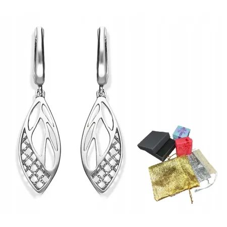 Eleganckie Kolczyki Srebrne Próba 925 Wiszące Długie Ażurowe Łezki