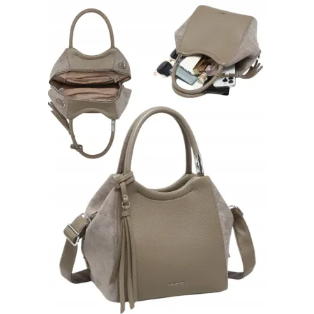 Stylowa Torebka Torba Damska Do Ręki Dopinany Pasek LUIGISANTO HS222-1Taupe