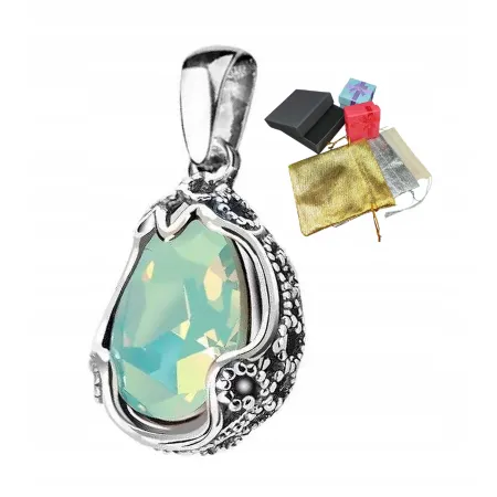Elegancka Srebrna Zawieszka Próba 925 Wisiorek Zielony Kryształ Chrysolite